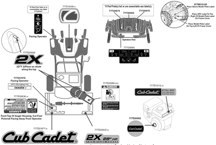 Label Map Diagram and Parts List for 2X28-INCHHP (31AH54VT709)(2018) Cub Cadet Snow Blower